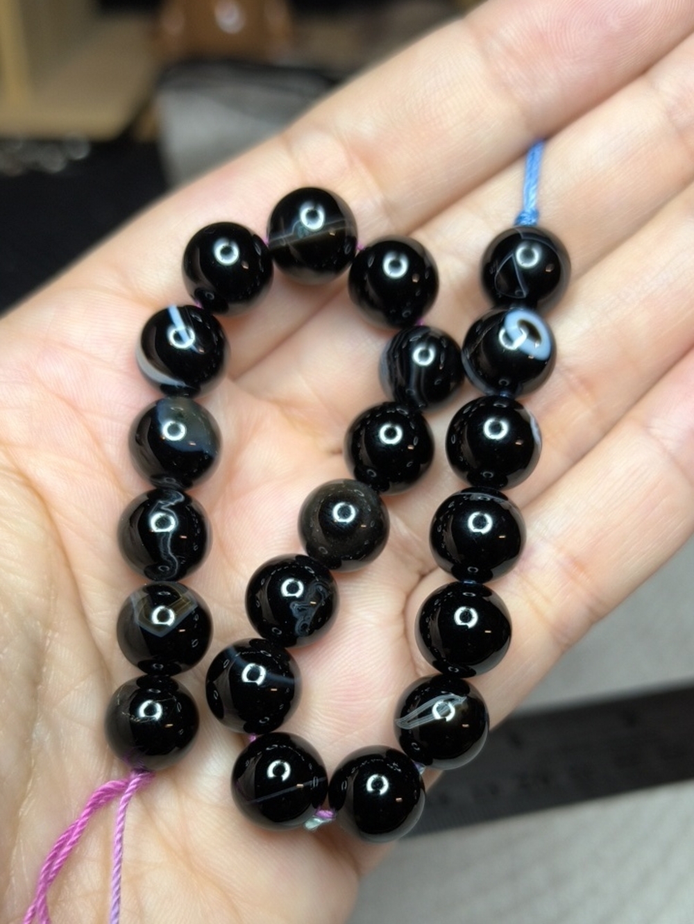 #4- 10mm Banded Tuxedo Agate Stone Beads - 8 Inch Strand